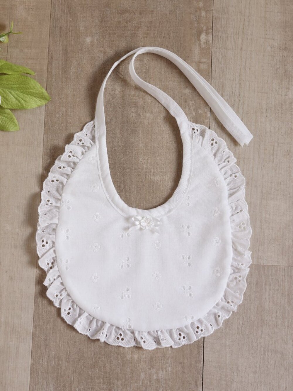 Girl's White Eyelet Ruffled Bib Special Occasion Lined Poly Cotton Blend Batiste